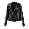 thumbnail image 1 of Usmixi 2025 Leather Coat for Women Winter Womens Bomber Coat Lightweight Faux Leather Long Sleeve Lapel PU Jacket Plus Size Fashion Pocket Solid Zip up Short Outwear with Belt, 1 of 3