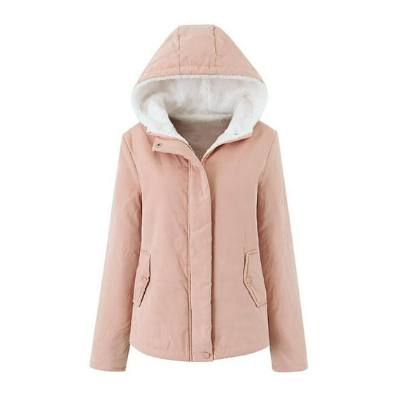 Usmixi Winter Womens Parka Coat Fleece Lined Jacket for Women Long Sleeve Winter Warm Thickened Plush Hooded Coat Casual Pocket Solid Button Puffer Cotton Outwear Up to 65% off