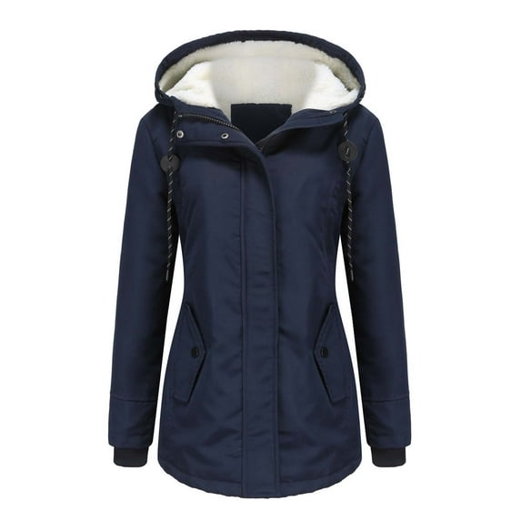 Usmixi Winter Womens Parka Jacket Overcoats for Women Outdoor Warm Thickened Fleece Lined Trench Coats Casual Solid Plus Size Drawstring Hooded Plush Outerwear 2023 Parka Jacket