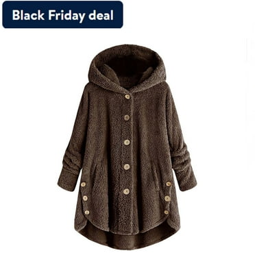 Usmixi Winter Womens Plush Coats Plus Size Overcoats for Women Winter Long Sleeve Fluffy Fleece Coats Casual Solid Button Down Loose Fuzzy Hooded Coats and Jackets Up to 65% off