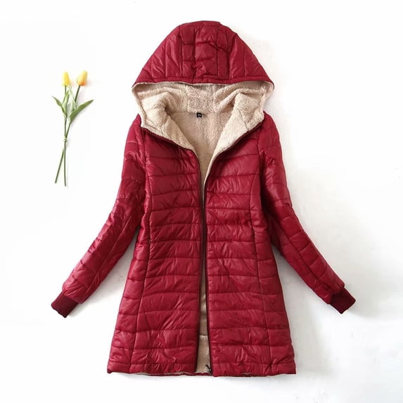 Usmixi Winter Womens Puffer Coat Long Coat for Women Long Sleeve Casual Solid Soft Cozy Quilted Hooded Jacket Open Front Zipper Lamb Fleece Lined Outerwear with Pocket Up to 65% off