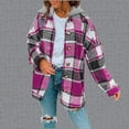 thumbnail image 1 of wycnly Winter Womens Shacket Coat Women Plaid Jacket Fall Loose Lightweight Comfy Flannel Shirts Coat Long Sleeve Button Down Hooded Woolen Outwear with Pocket 2023 Shacket Coat, 1 of 5