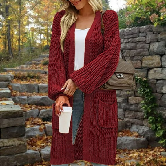 Usmixi Winter Womens Sweater Coat Sweater Cardigan for Women Plus Size Casual Solid Open Front Long Overcoat Lightweight Long Sleeve Soft Knitted Sweater Outwear with Pocket Up to 65% off