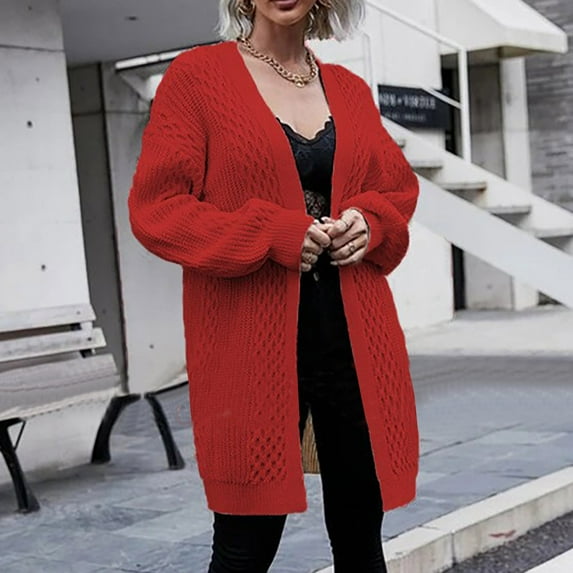 Usmixi Winter Womens Sweater Coats Womens Cardigan Casual Solid Loose Mid Length Open Front Cardigan Coats Winter Long Sleeve Lightweight Knitted Sweater Overcoats Up to 65% off