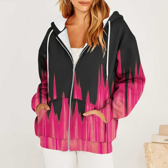 Usmixi Winter Womens Sweatshirt Coat Hoodies Coat for Women Fashion Flame Print Zip up Drawstring Hooded Sweatshirt Coat Fall Lightweight Plus Size Outerwear Jacket with Pocket Up to 65% off