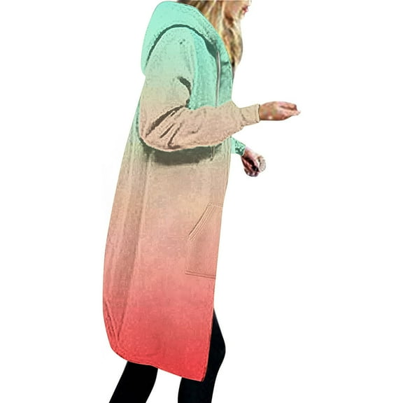 Usmixi Winter Womens Sweatshirt Coat Womens Hoodie Overcoat Trendy Gradient Print Zipper up Drawstring Long Sweatshirt Jacket Ladies Casual Long Sleeve Pocket Hooded Outwear