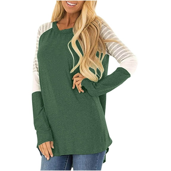 Usmixi Winter Womens Sweatshirt Womens Workout Sweatshirt Comfy Breathable Loose Round Neck Ladies Sports Pullover Blouses Shirts Trendy Color Patchwork Long Sleeve Sweatshirt Tops Weekly