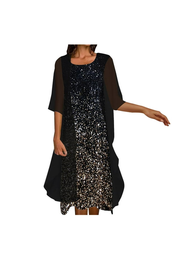 Usmixi Women Comfy Round Neck Sleeveless Floral Print Long Chiffon Dress with Solid Cardigan Coat Two-Piece Sets Elegant Wedding Guest Flowy Dresses Black XXL