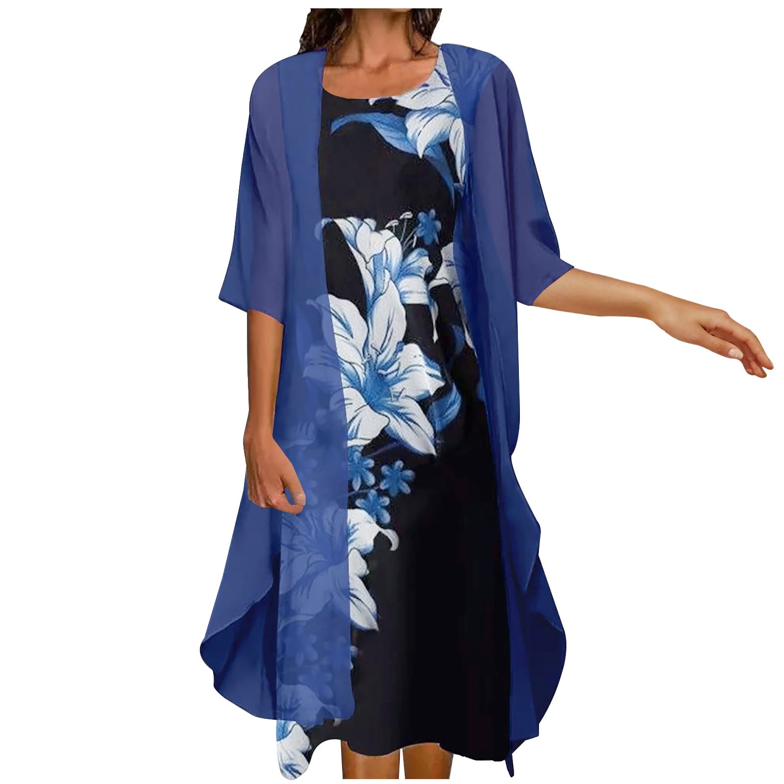 sachin and babi light blue dress Women's Komarov | Chiffon Dress with Matching Jacket