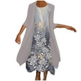 thumbnail image 1 of Usmixi Women Comfy Round Neck Sleeveless Floral Print Long Chiffon Dress with Solid Cardigan Coat Two-Piece Sets Elegant Wedding Guest Flowy Dresses Gray l, 1 of 6