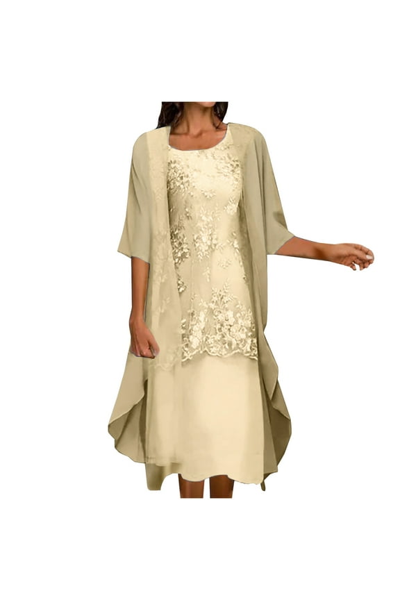 Usmixi Women Comfy Round Neck Sleeveless Floral Print Long Chiffon Dress with Solid Cardigan Coat Two-Piece Sets Elegant Wedding Guest Flowy Dresses Yellow l