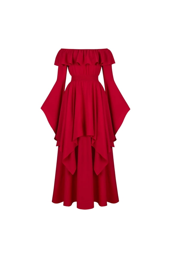 Usmixi Women Renaissance Dresses Party Prom Vintage Costume Medieval Gown Maxi Long Dress Fashion Empire Waist Irregular Ruffle Hem Long Dress Clothes