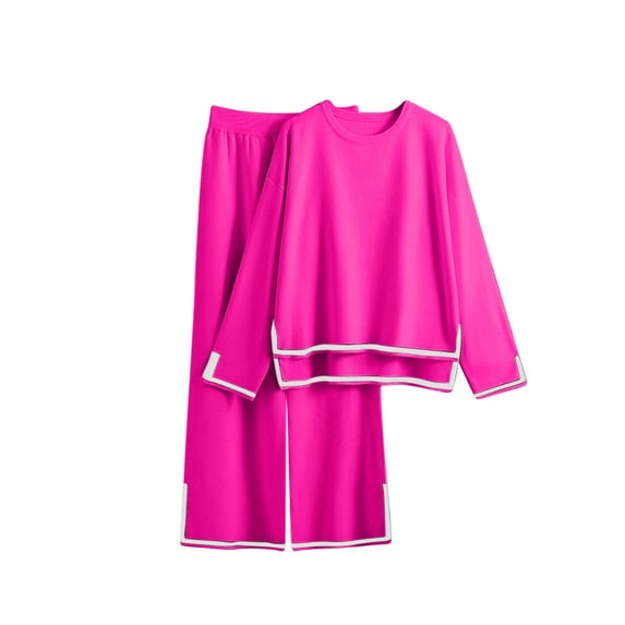 Usmixi Womens 2 Piece Lounge Sets Sweater 2 Piece Outfits for Women Fashion Striped Irregular Knitted Pullover and Wide Leg Pant Sets Ladies Loose Pajamas Sets Loungewear Sets