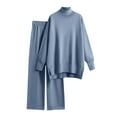 thumbnail image 1 of Usmixi Womens 2 Piece Lounge Sets Turtleneck Sweater 2 Piece Outfits Winter Cozy Knitted Pullover Sweater and Wide Leg Long Pant Lounge Sets Casual Solid Homewear Pajamas Sets, 1 of 5
