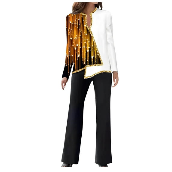 Usmixi Womens 2 Piece Outfits Lounge Sets for Women Fashion V Neck Irregular Hem Pullover Tops and Flard Long Pant 2 Piece Sets Gradient Print Homewear Loungewear Sets