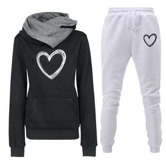 Usmixi Womens 2 Piece Outfits Womens Sweatsuits Sets Fashion Heart Graphics Hooded Sweatshirt and Jogger Pant Tracksuit Sets with Pocket Ladies Pullover Hoodies Lounge Sets Deals on Sale