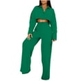 thumbnail image 1 of Usmixi Womens 2 Piece Tracksuit Lounge Sets for Women Casual Solid Laple Long Sleeve Cropped Pullover Top and High Waist Wide Leg Blazer Pants Sets Ladies Suit 2 Piece Outfits, 1 of 5