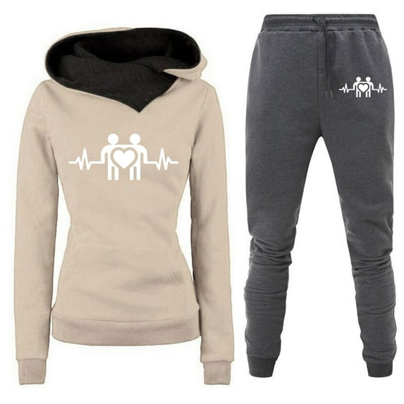 Usmixi Womens 2 Piece Tracksuit Sweatsuit Sets for Women Trendy ECG Print Hooded Sweatshirt and Jogger Pant Lounge Sets with Pocket Sports Pullover Hoodies Two Piece Outfits