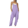 thumbnail image 1 of Usmixi Womens Baggy Jumpsuits Casual Solid Spaghetti Strap Wide Leg Long Rompers V Neck Sleeveless Loose Fashion Maxi Jumpsuits Overalls with Pocket Purple s, 1 of 6