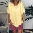 thumbnail image 1 of Usmixi Womens Blouses and Tops Dressy Breathable Cotton Linen Plus Size Pullover Shirts 2023 Summer V-Neck Short Sleeve Solid Casual Blouses Yellow XXXXXL, 1 of 7
