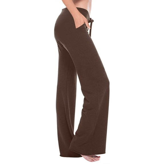Usmixi Womens Cargo Trousers Casual Solid Plus Size Stretch Flared Long Pants Elastic Waist Drawstring Loose Sports Legging Pants Brown XXL