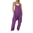 thumbnail image 1 of Usmixi Womens Casual Jumpsuits Solid Loose Baggy Wide Leg Strap Long Jumpsuits Overalls Fashion Pocket V Neck Sleeveless Maxi Rompers Purple xl, 1 of 7