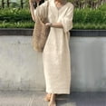 thumbnail image 1 of Usmixi Womens Dresses Beach Casual Loose Comfy Cotton Linen Long Sundress Fashion Solid V-Neck 3/4 Sleeve Maxi Summer Dress Khaki XL, 1 of 6