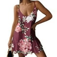 thumbnail image 1 of Usmixi Womens Dresses Beach Holiday Vintage Loose Ruffle Swing Adjustable Spaghetti Strap Mini Sundress Summer Floral Print V-Neck Sleeveless Formal Short Dress Wine m, 1 of 5
