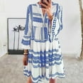 thumbnail image 1 of ZZwxWA Womens Dresses Beach Loose Flowy Ruffle Swing Tunic Midi Dresses 3/4 Sleeve V-Neck Striped Print Knee-Length Summer Dress Blue XL, 1 of 6