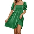 thumbnail image 1 of Summer Saving Wycnly Dresses for Women 2024 High Waist Casual Smocked Swing Beach Short Sun Dresses Short Sleeve Square Neck Solid Summer Mini Sun Dress Green M Clothes, 1 of 7