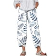 thumbnail image 1 of Usmixi Womens High Waist Pants Vintage Ethnic Style Graphics Plus Size Trousers Loose Irregular Straight Cotton Linen Leisure Long Pants with Pocket White XXXXXL, 1 of 4