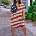 thumbnail image 1 of Usmixi Womens Independence Day Dresses 4th of July Plus Size Casual Swing Pocket Tunic Dresses Fashion US Flag Print V-Neck Short Sleeve Midi Summer Dress Red XXXXL, 1 of 4