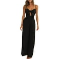 thumbnail image 1 of Usmixi Womens Jumpsuits Evening Party Sexy Cut-out Tie Front Pocket Spaghetti Strap Long Jumpsuits Trendy Solid V-Neck Sleeveless Maxi Summer Rompers Black l, 1 of 7