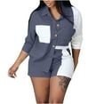 thumbnail image 1 of Usmixi Womens Lounge Set Womens 2 Piece Button Outfits Fashion Color Patchwork Lapel Long Sleeve Corduroy Shirts and Shorts Lounge Sets Ladies Jacket Shirt Matching Sets on Sale, 1 of 6