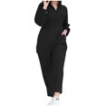 thumbnail image 1 of Usmixi Womens Lounge Set Womens Two Piece Outfits Casual Laple Long Sleeve Pullover Tops High Waist Long Pants Sets Solid Loungewear Sweatsuit with Pocket, 1 of 6