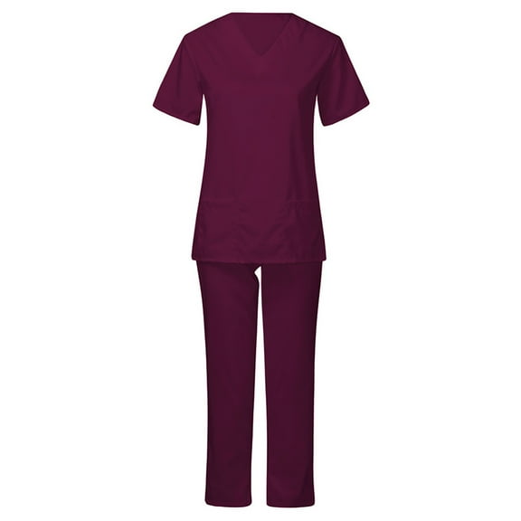 Usmixi Womens Scrub Sets Womens 2 Piece Scrub Outfits Casual Short Sleeve Scrub Tops and Long Pants Sets Nurse's Uniform Lounge Set Working Sets with Pocket