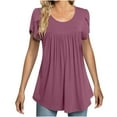 thumbnail image 1 of Usmixi Womens Shirts Comfy Lightweight Petal Sleeve Pleated Swing Tunic Tops Summer Short Sleeve Round Neck Ladies Solid Tops and Blouses Pink XXL, 1 of 6