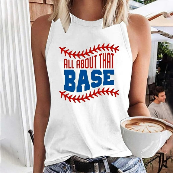 Usmixi Womens Shirts Sleeveless Crewneck Baseball Letter Print Tank Tops Summer Fashion Graphics Loose Fit Racerback Tank Tops Red L