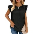 thumbnail image 1 of Usmixi Womens Shirts Sleeveless Round Neck Solid Tank Tops Fashion Ruffle Layer Hollowed Tunic Vest Blouses Black M, 1 of 7