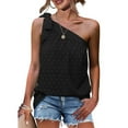 thumbnail image 1 of Usmixi Womens Shirts Sleeveless Slash Neck Solid Tank Tops Summer Tie One Shoulder Lightweight Chiffon Jacquard Vest Blouses Black L, 1 of 7