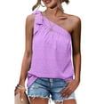 thumbnail image 1 of Usmixi Womens Shirts Sleeveless Slash Neck Solid Tank Tops Summer Tie One Shoulder Lightweight Chiffon Jacquard Vest Blouses Purple XXL, 1 of 7