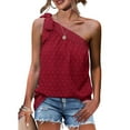 thumbnail image 1 of Wycnly Womens Shirts Sleeveless Slash Neck Solid Tank Tops Summer Tie One Shoulder Lightweight Chiffon Jacquard Vest Blouses Red L, 1 of 7