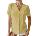 thumbnail image 1 of Usmixi Womens Shirts V-Neck Short Sleeve Solid Summer Cute Tops Casual Button Down Lightweight Chiffon Cardigan Blouses Yellow l Clothes, 1 of 6