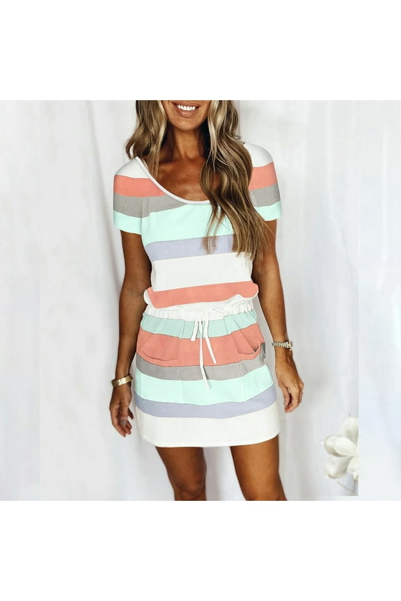 Usmixi Womens Summer Mini Sundress Vacation Floral Print Drawstring Pocket Short Dress V Neck Sleeveless Spaghetti Strap Dresses for Beach Mint Green XXL