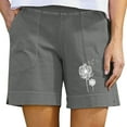thumbnail image 1 of Usmixi Womens Summer Shorts Beach Fashion Dandelion Print Cotton Linen Short Pants Plus Size Elastic Waist Shorts with Pocket Gray XL, 1 of 4