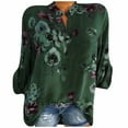 thumbnail image 1 of ZZwxWA Womens Summer Tops Elbow-Length V-Neck Floral Print T Shirts Fashion Lapel Button Down Plus Size Lightweight Blouses Green XL, 1 of 3