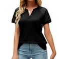 thumbnail image 1 of Usmixi Womens Summer Tops Short Sleeve V-Neck Solid Shirts Sexy Lace Trim Soft Knitted Waffle Tunic Blouse Black M, 1 of 4