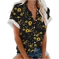 thumbnail image 1 of Usmixi Womens Summer Tops Short Sleeve V-Neck Sunflower Print Shirts Lightweight Plus Size Lapel Button Cardigan Blouses Yellow M, 1 of 5