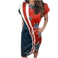 thumbnail image 1 of ZZwxWA Womens Summer US Flag Printed Knee Length Pencil Dress 4th July Casual Short Sleeve Round Neck Tie Waist Sundress Independence Day Wrap Beach Midi Dresses with Pocket Navy m, 1 of 5