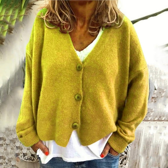 Usmixi Womens Sweater Coat Sweater Cardigan Tops for Women Plus Size Casual Solid Button V Neck Outerwear Comfy Soft Knitted Fuzzy Fleece Coats Jacket Winter Sweater Coat